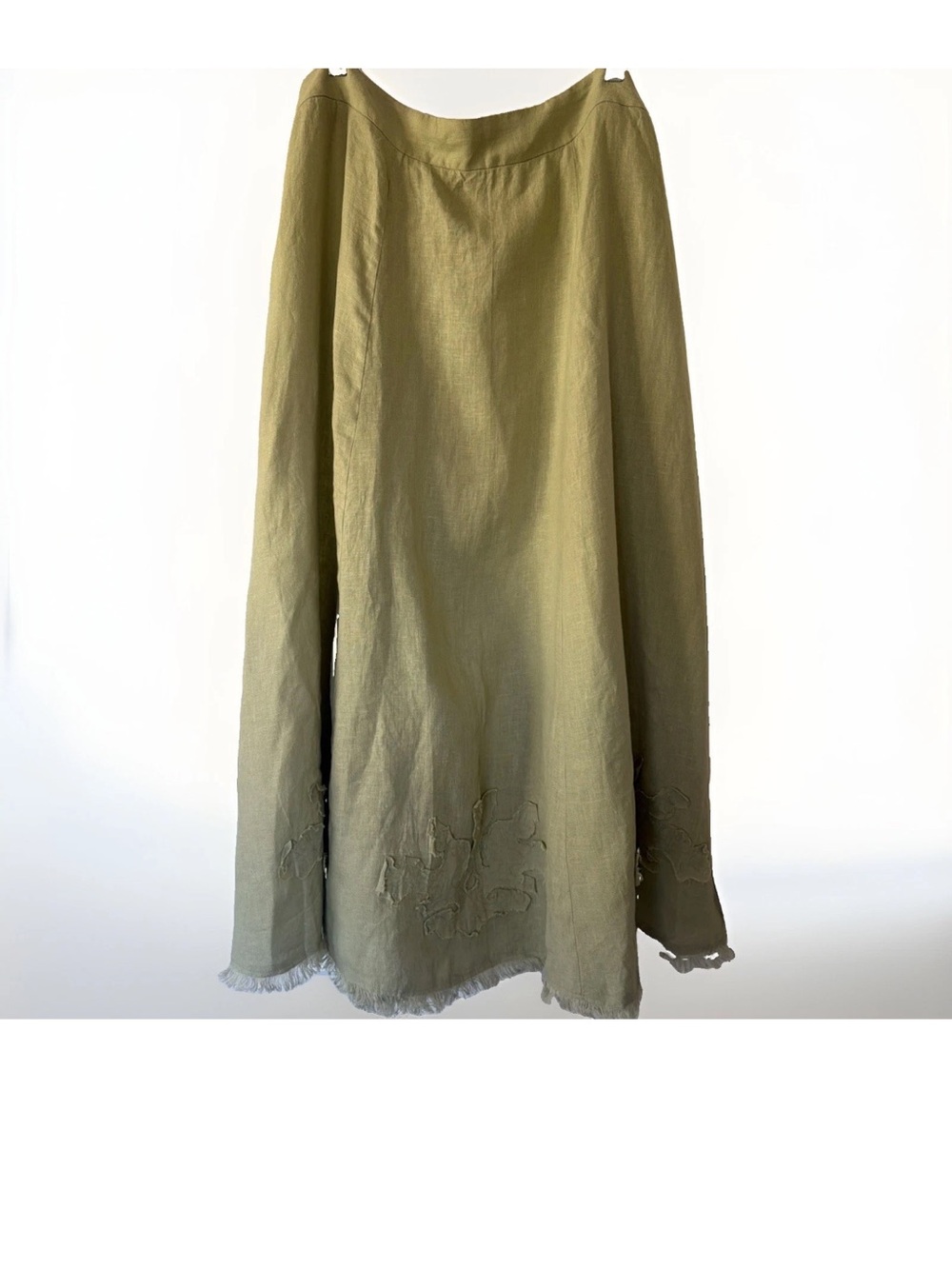 Soft Surroundings Skirt 1X Maxi 100% Linen Green Floral Embroidered Boho Plus